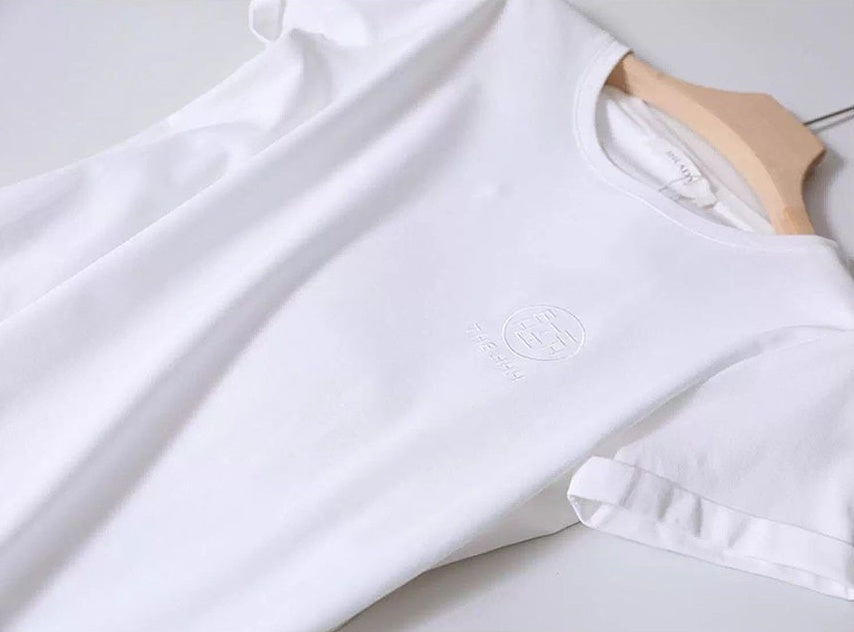 シルケットコットン 刺繍ロゴ 半袖Tシャツ 折り返しスリーブ ゆったり ホワイト