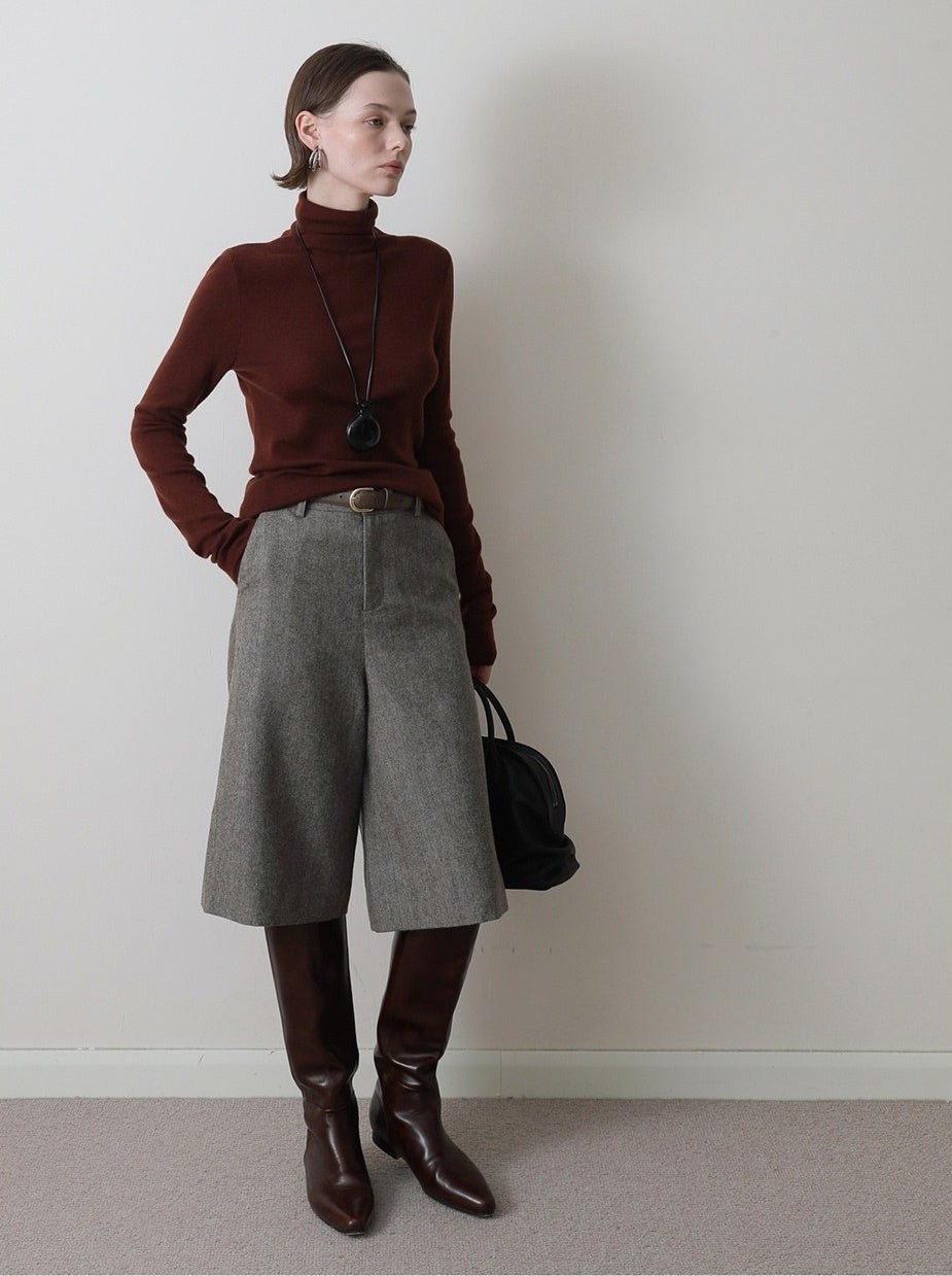 ヘリンボーン ウール キュロットパンツ