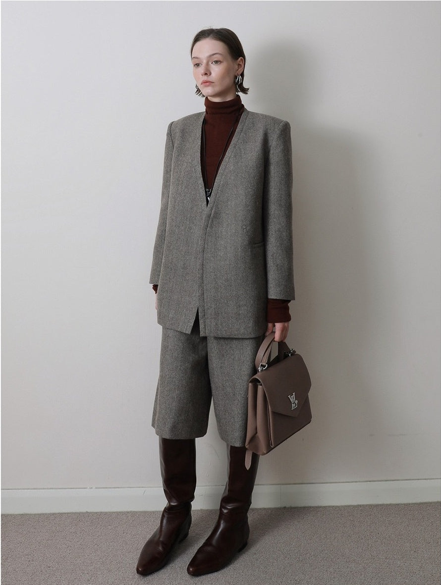 ヘリンボーン ウール キュロットパンツ