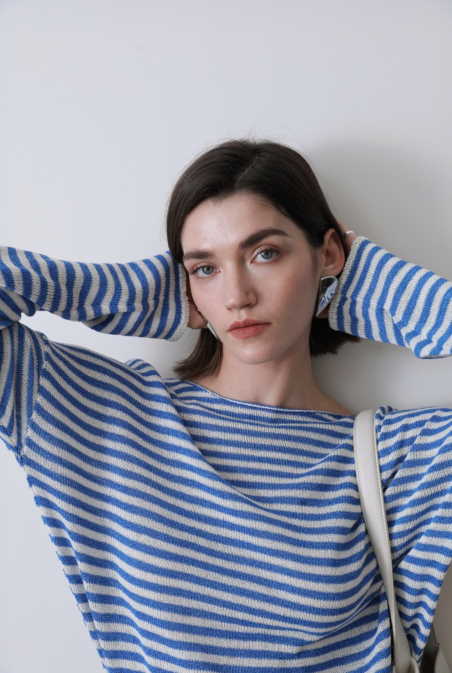 天然蕉麻 ボーダー ボートネック ニットプルオーバー