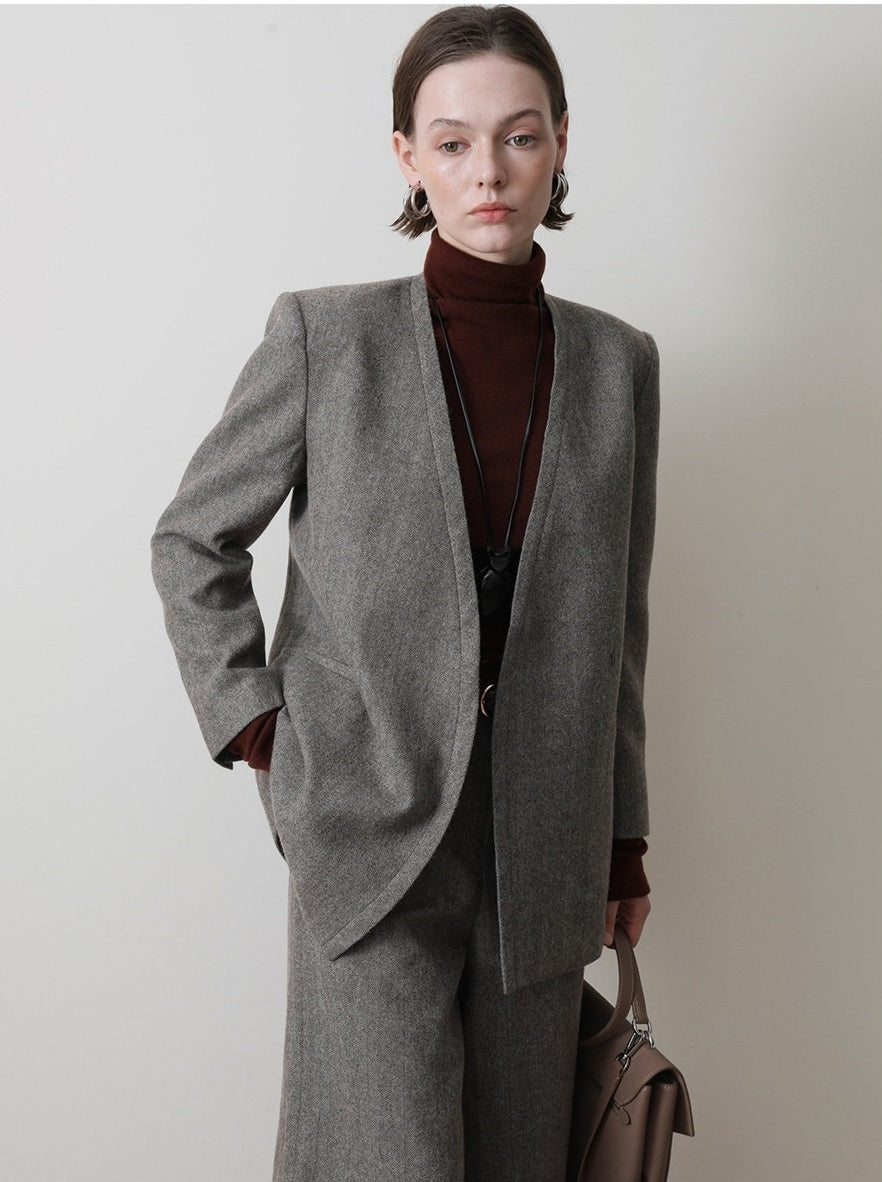 ヘリンボーン ウール キュロットパンツ