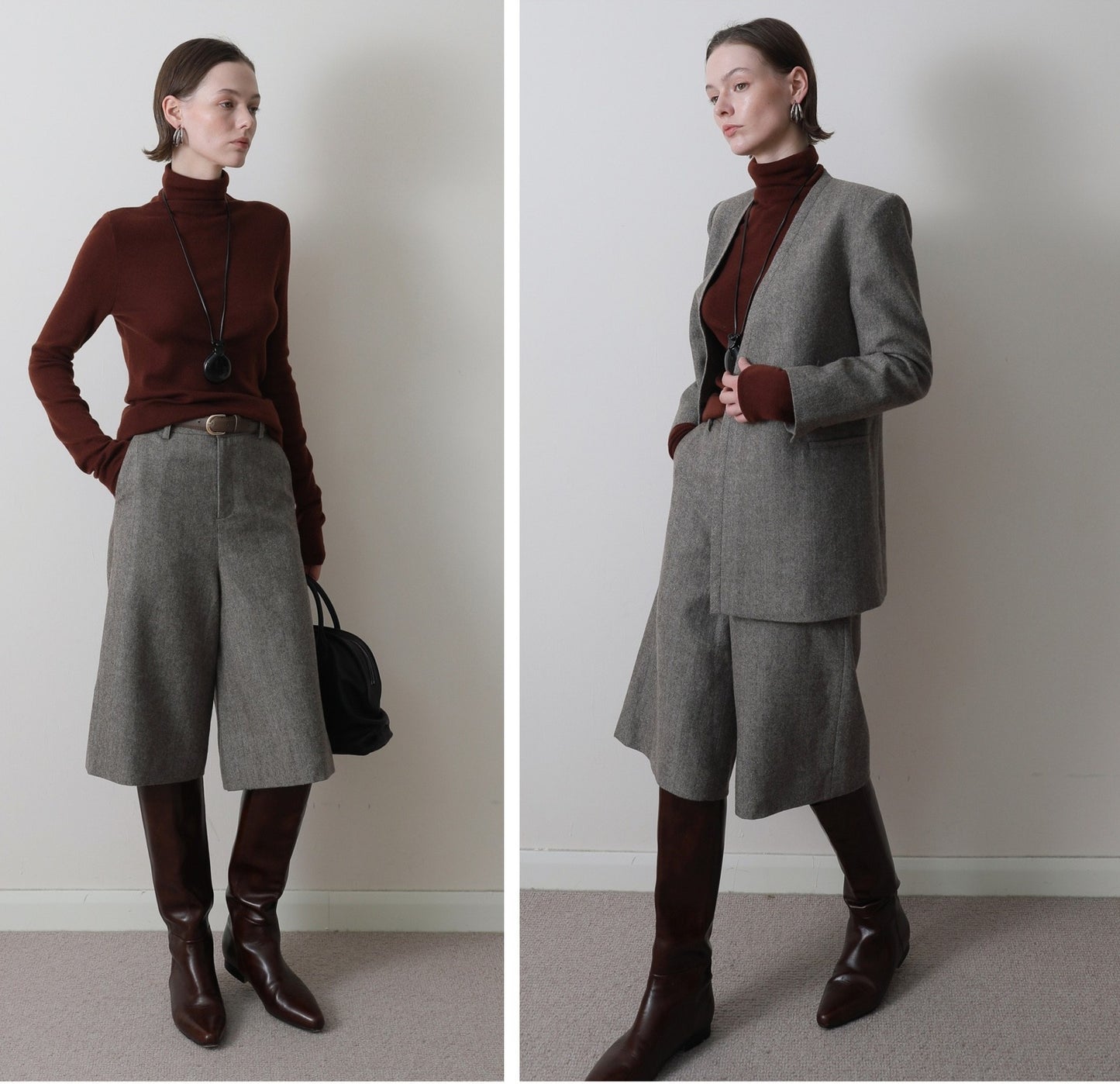 ヘリンボーン ウール キュロットパンツ