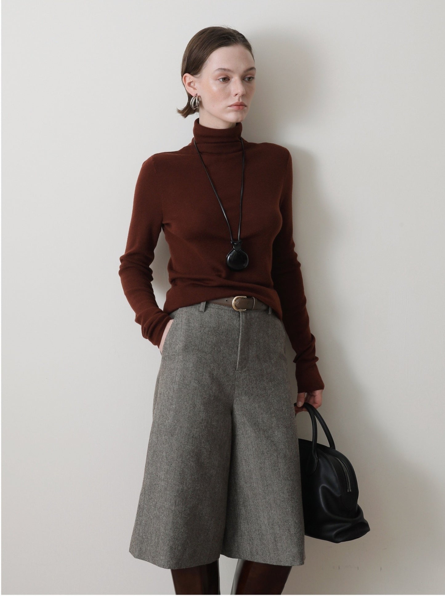 ヘリンボーン ウール キュロットパンツ