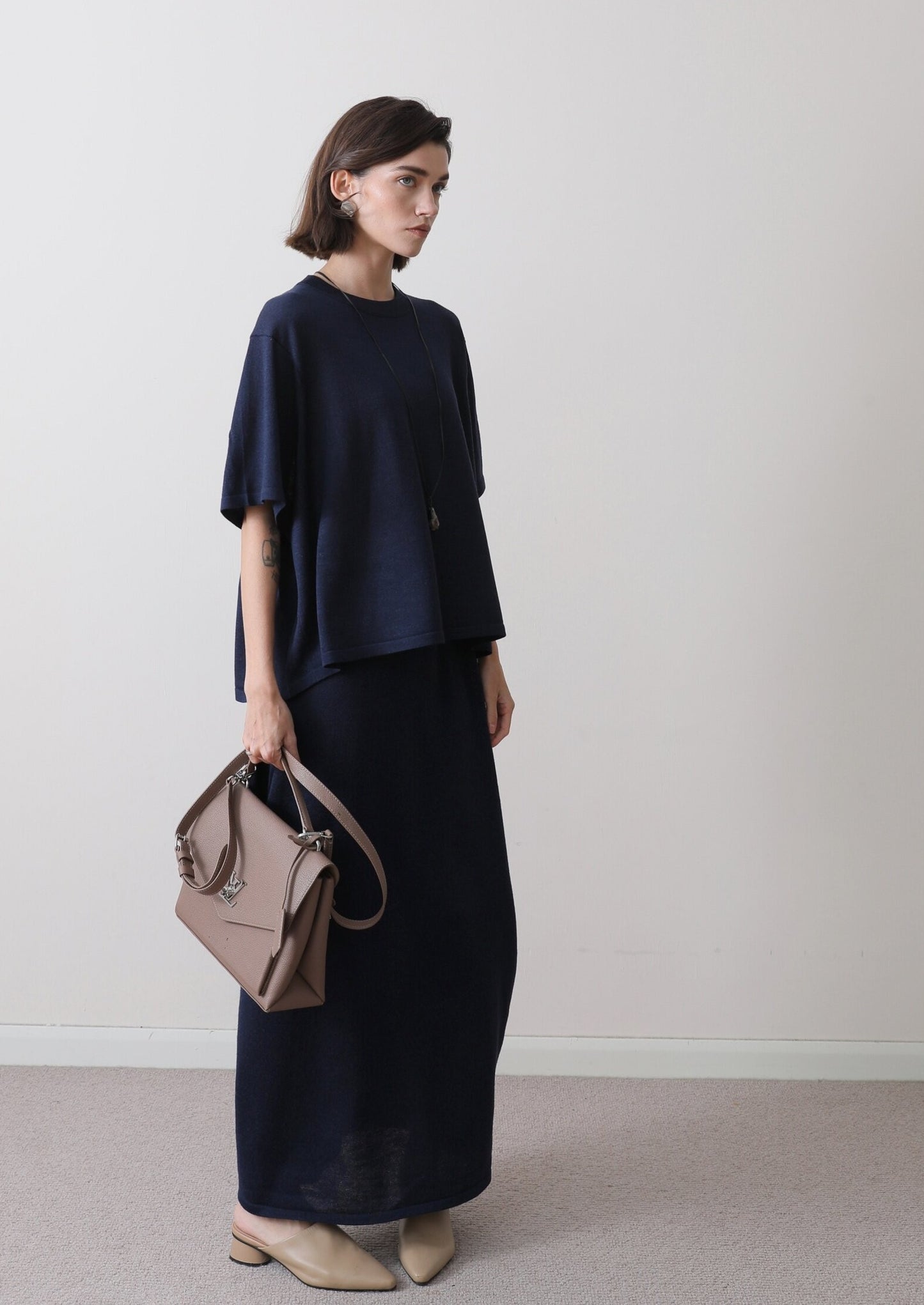リネンウール混 ミニマルセットアップ ロングスカート
