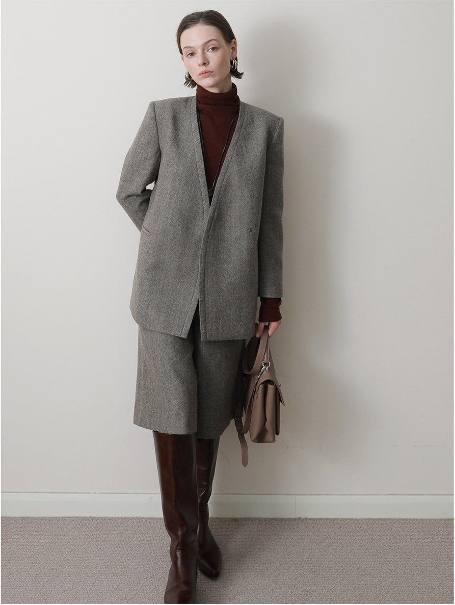 ヘリンボーン ウール キュロットパンツ