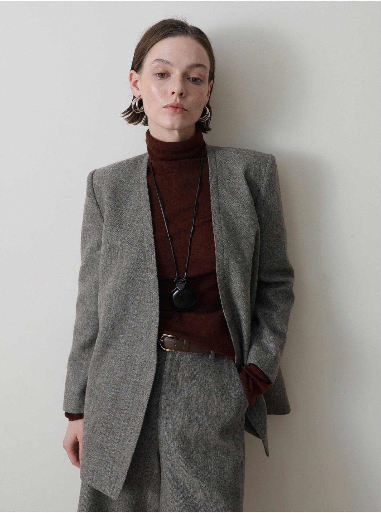 ヘリンボーン ウール キュロットパンツ