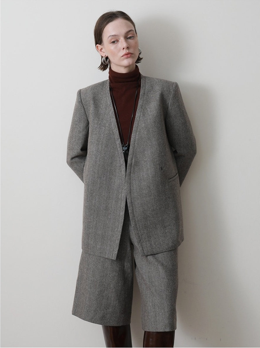 ヘリンボーン ウール キュロットパンツ