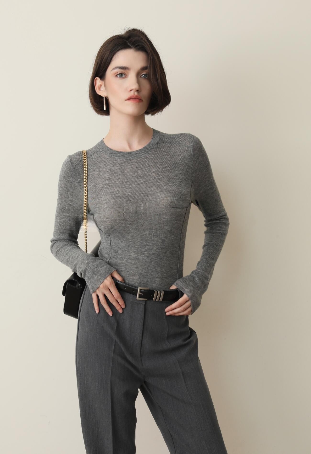 120S極細メリノウール クルーネックニット｜繊細ステッチ・ベースレイヤー