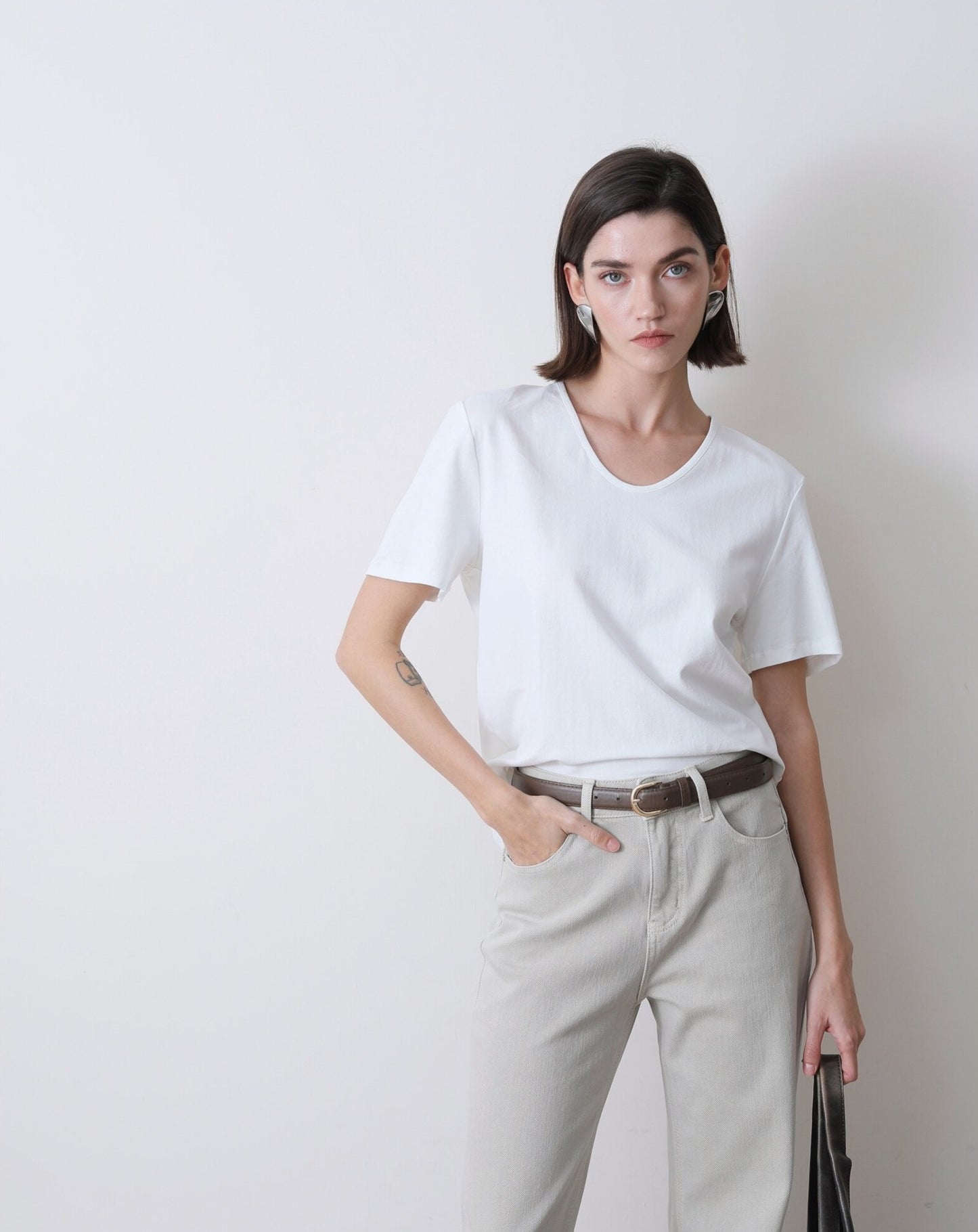 和紙ブレンド スプーンネック 半袖Tシャツ レディース