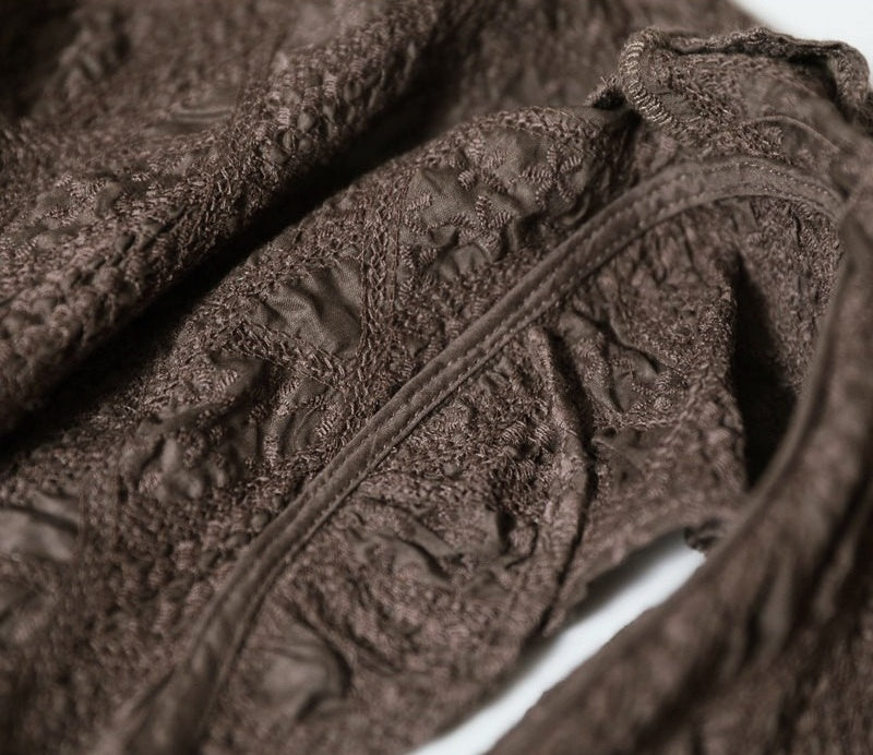 立体刺繍コットン 小襟プリーツショートトップス