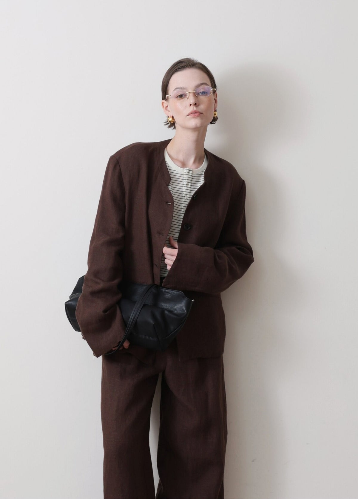 クラシック リネン ダブルブレストジャケット ワイドパンツ セットアップ