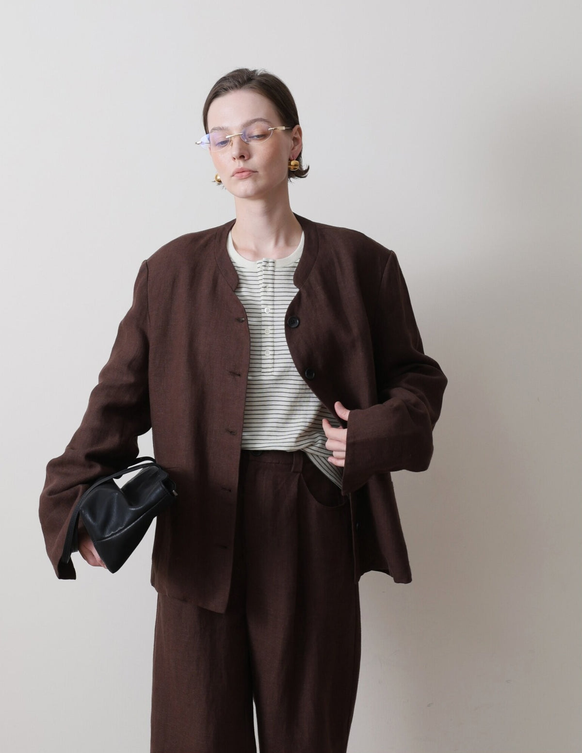 クラシック リネン ダブルブレストジャケット ワイドパンツ セットアップ
