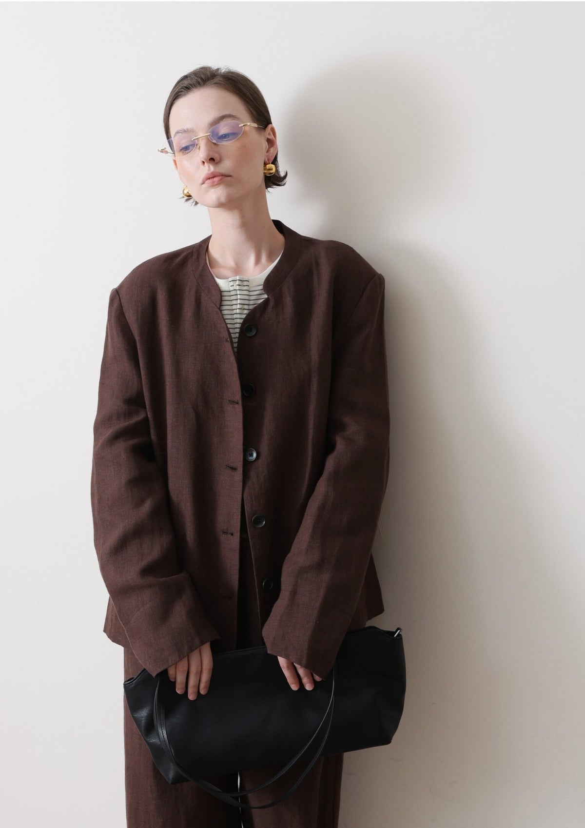 クラシック リネン ダブルブレストジャケット ワイドパンツ セットアップ